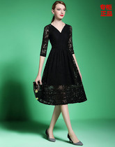 Summer New Lace Mid-Sleeve Big Pendered Dress Cast Dress Open Sexy A- line dress Plus Size Dinner Dress