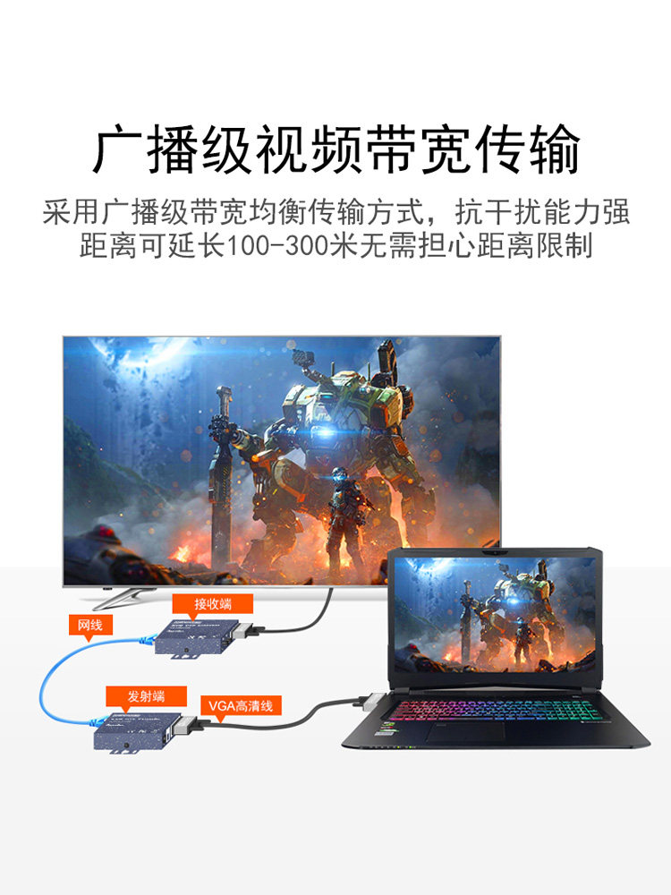 Darewin Vga Extender Network to Kvm Cable Transmitter Extension Cable with USB Mouse and Keyboard Signal Amplifier High-Definition Same-Screen Receiving and Transmitting Dual Twisted Pair Rj45 Extension