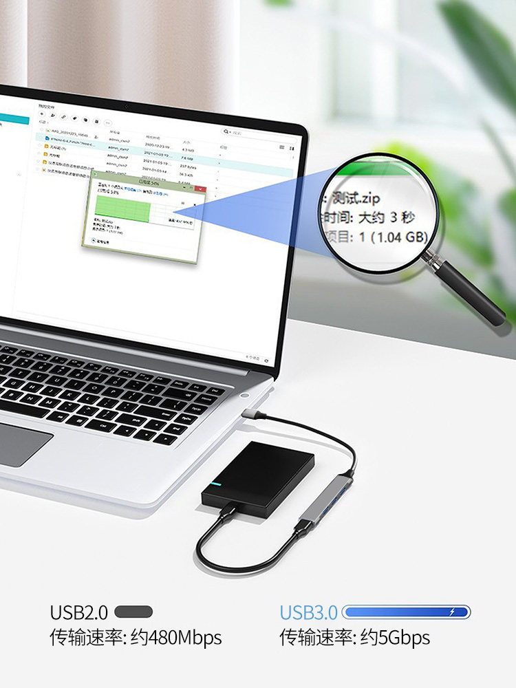 Daerwen Usb3.0 Expander Laptop One-To-Four Splitter Type-C Adapter Multi-Port Docking Station Multi-Function Hub External Extension Cable Expander