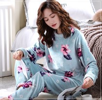 Elderly thick plus velvet coral velvet pajamas women winter warm home middle-aged mother plus size home clothing set