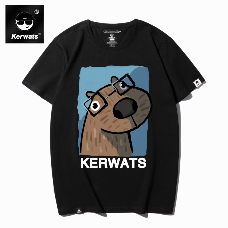 Kerwats Plus-Size Couple's T-Shirt Capybara Cartoon Print Short-Sleeve Crew Neck T-Shirt Trendy