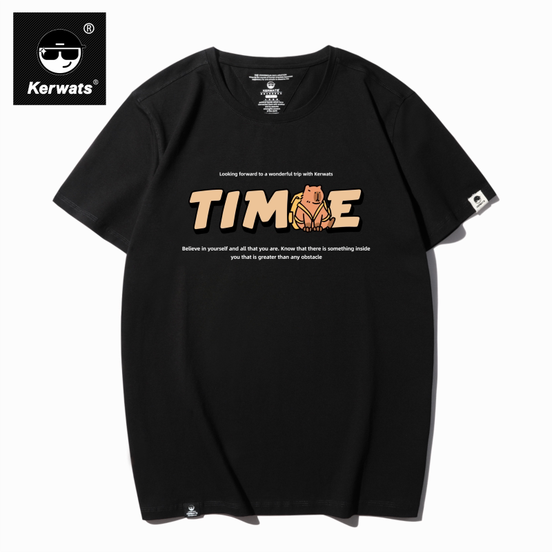 Kerwats Brand Large Size Unisex Capybara English Print Korean Style Summer Short-Sleeved T-Shirt