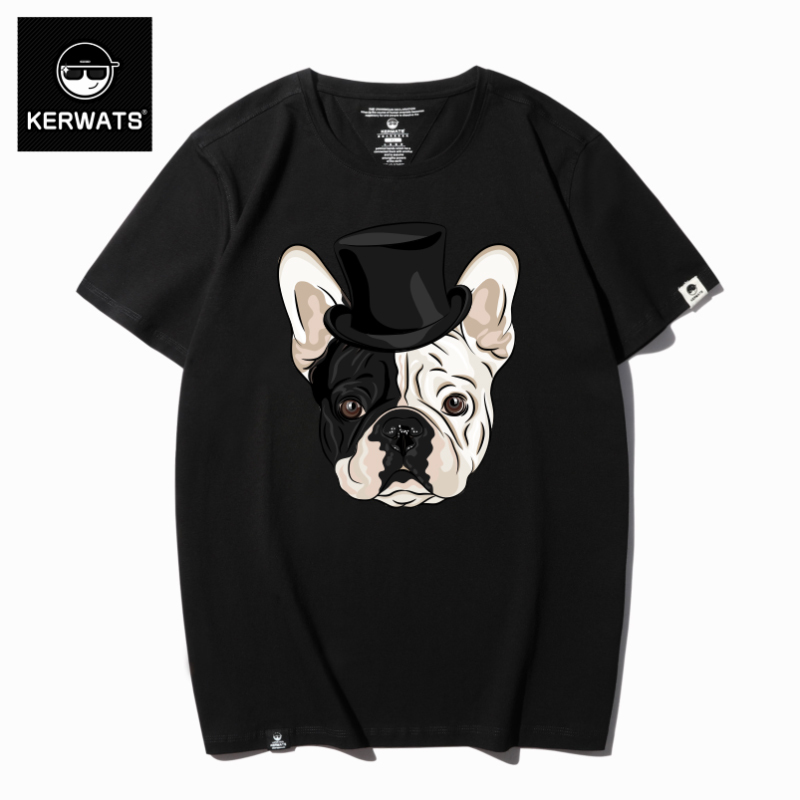 Kerwats Short-Sleeve T-Shirt Men's Trendy Brand Plus Size Fat Guy Dog Head Loose Versatile Oversized Half-Sleeve T-Shirt
