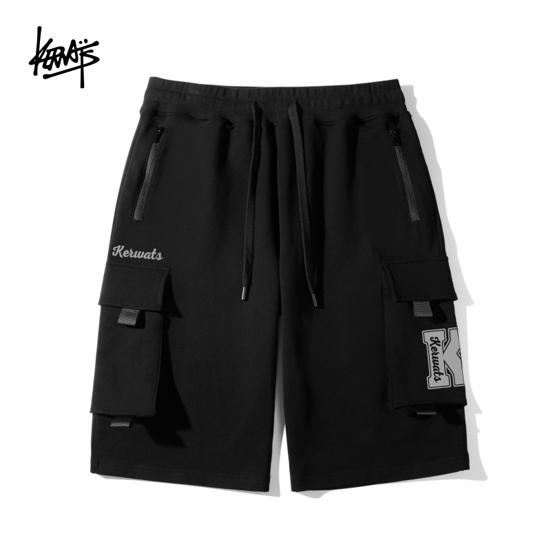 Kerwats Brand Large Size English Print American Motorcycle Trendy Brand Summer Loose Cargo Shorts for Men
