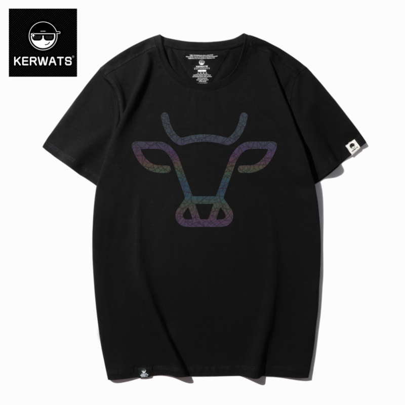 Kerwats Trendy Loose Cow Head Reflective Print T-Shirt Base Shirt Plus Size New Casual Loose Short Sleeve