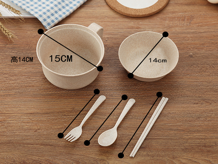 小麥秸稈帶蓋大碗不銹鋼泡面碗日式套裝學生宿舍帶餐具塑膠送筷子