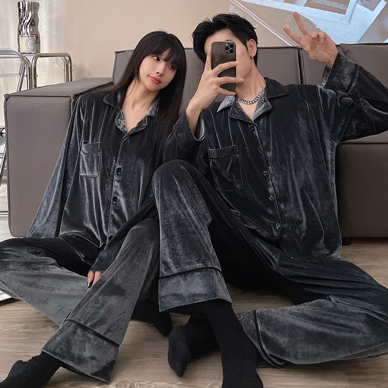 Couple's Pajamas for Autumn and Winter, Velvet Men's Plus-Size Loungewear, Warm 2024 New Style Women's High-End Set