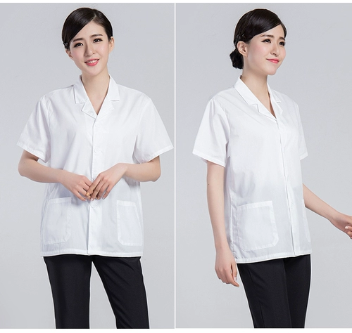 [超薄的确良厨师服短袖透气夏季男学校食堂白色翻领工作服食品服]