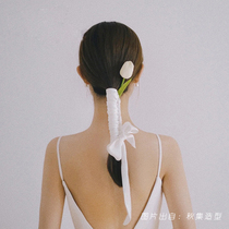 Youying bride 2021 simple ribbon braided hair low ponytail shape white hair band tied hair French temperament headdress