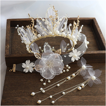 Korean bridal crown headdress Sen Department Xian Meijuan yarn hand-worn bead round crown Super sweet crown wedding hair jewelry
