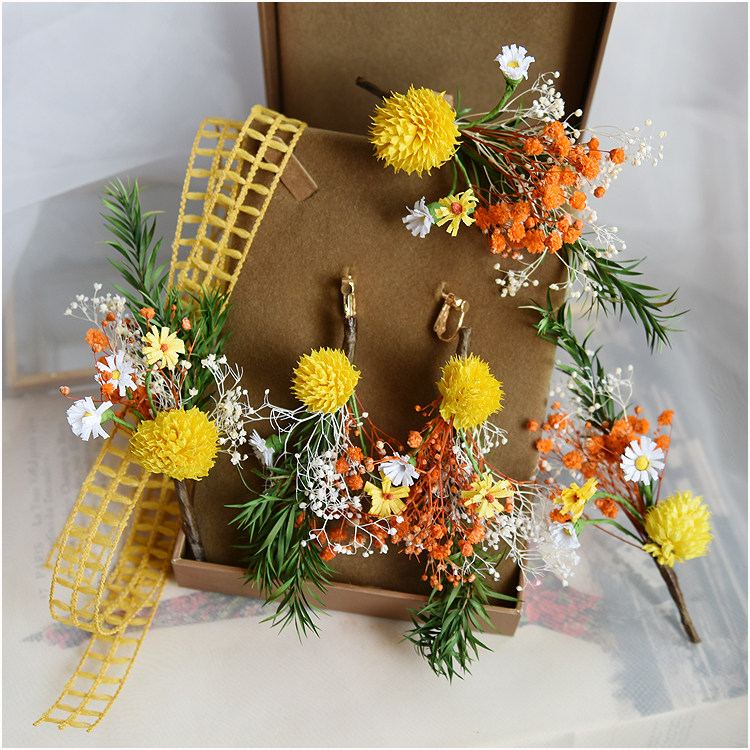 Senami Orange Orange Flowers Dried Flowers Sen Bridal Bridal Head Accessories Han Style Wedding Dress Seaside Disc Hair Styling Head Flower Accessories