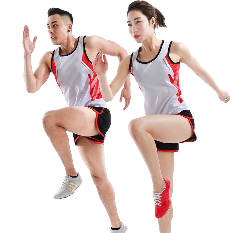 Summer track and field training suit Sportswear suit Men's marathon running suit Competition suit Tight girls vest professional