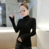 Mùa thu và mùa đông mới của phụ nữ nửa cao cổ áo len áo len mỏng Slim dài tay cơ sở áo len tai bằng gỗ áo len nữ hàng hiệu Vòng cổ áo len