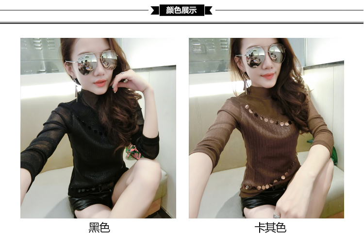 Châu Âu ga thu đông mới thời trang lưới ren áo thun Slim áo thun nữ dài tay hoang dã áo sơ mi thủy triều áo thun nữ tay ngắn