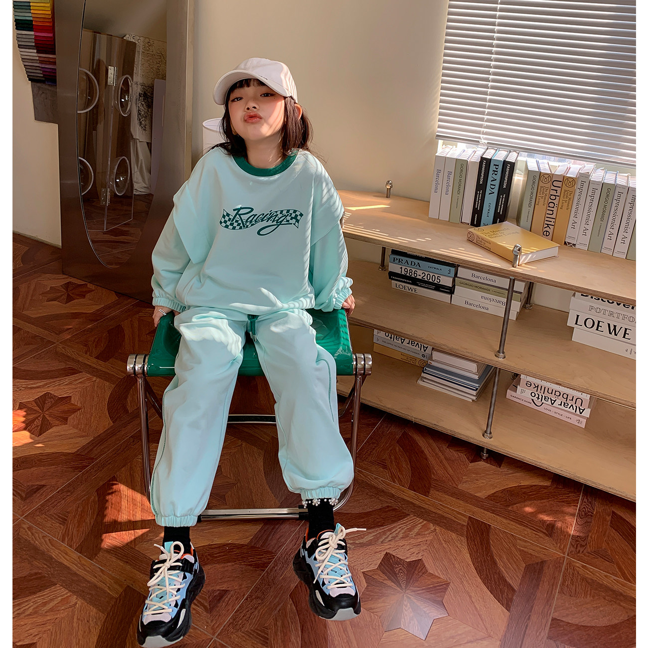 nunubby Tidal Girls Sports Suit Spring Dress New Foreign Pie Clothing Casual Pants CUHK Boy Two Sets