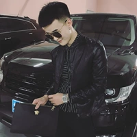 Teen nam S plus nhung cỡ nhỏ XS ngắn phiên bản Hàn Quốc của cổ áo mỏng PU áo khoác da học sinh ngắn 160 áo khoác len nam