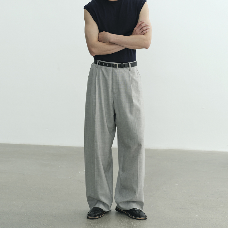 Npopo Japanese Imported Machine-Washable Wool Trousers, Drapey, Lightweight Dress Pants, Summer 26, Loose Straight-Leg, Pocketed, Casual