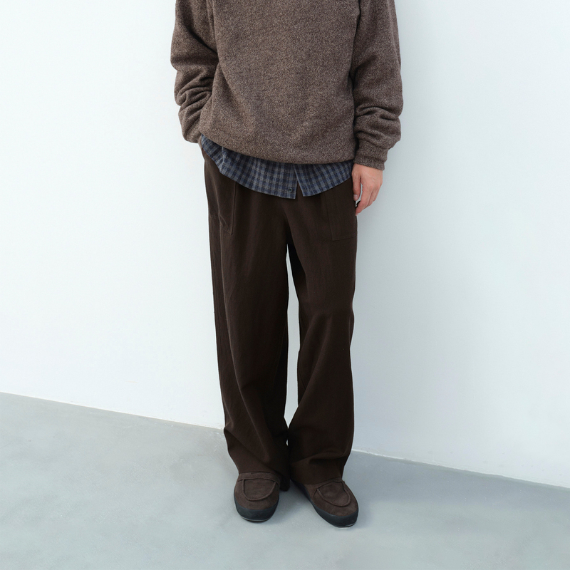 Npopo Japanese Imported Wool Cotton Linen Stone-Washed Vintage Relaxed 26 Autumn and Winter Patch Pocket Workwear Casual Loose Long Pants