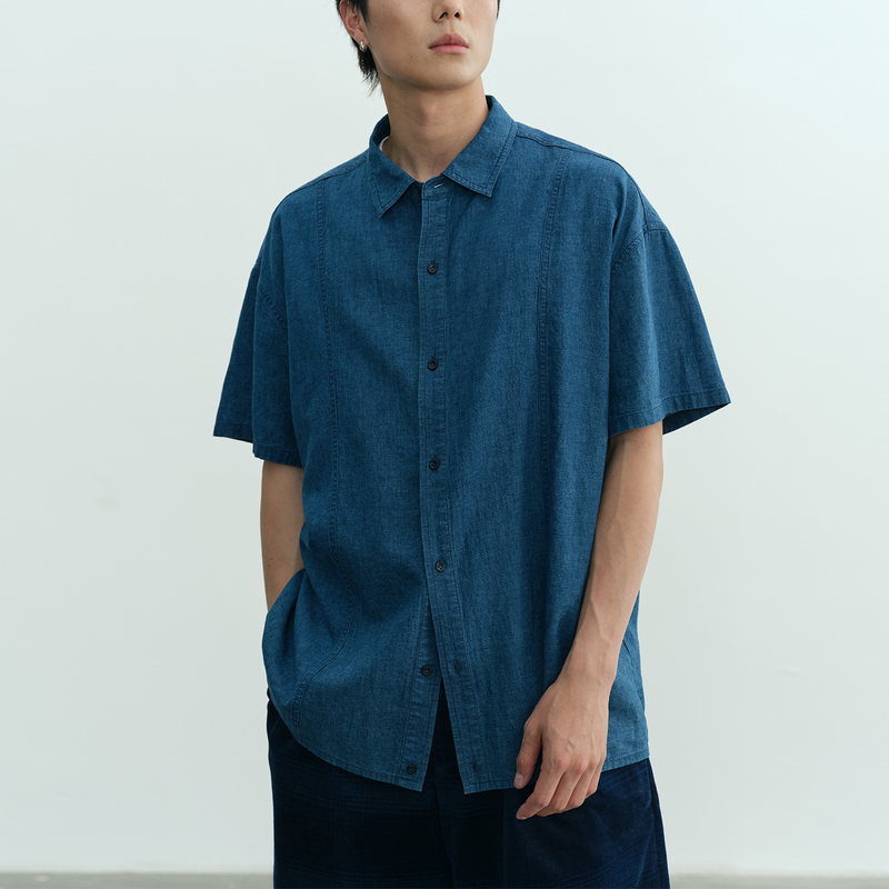Npopo Spanish Imported Natural Cotton and Linen Lightweight and Soft Summer Denim Short-Sleeved Shirt Casual Jacket