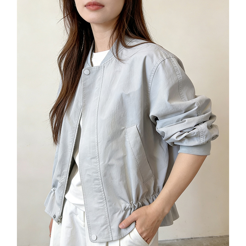 Korean-Style Niche! Floral Pleated Baseball Jacket, Structured Cotton Jacket with Stand Collar, Oversized Batwing Sleeves, Figure-Flattering Coat