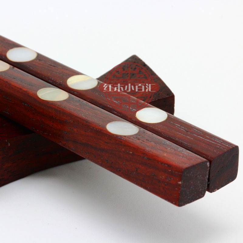 Mahogany chopsticks Red acid branch three-point white circle shell chopsticks