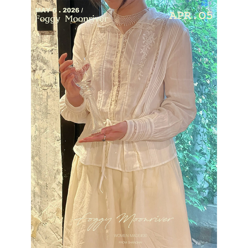 Foggy Moonrivers/French Retro Rose Embroidery Imported French Ramie Long-Sleeved Shirt Foggy Moonrivers/French Retro Rose Embroidery Imported French Ramie Long-Sleeved Shirt