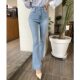 Korean chic summer new high-waist slimming foreign style age-reducing washed two-button micro-laminated denim trousers for women