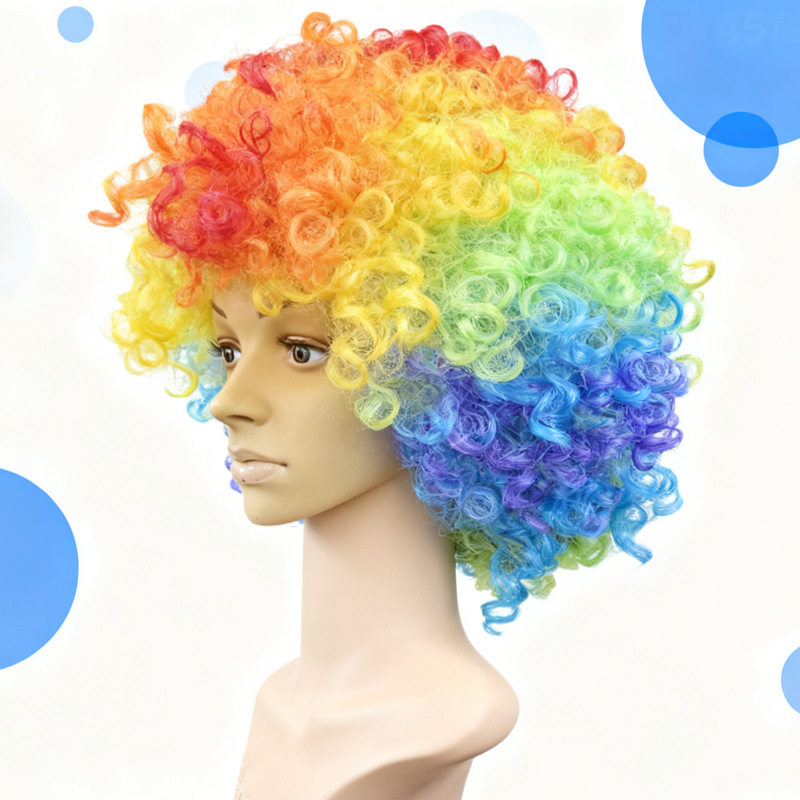 Clown Rainbow Wig Headgear for Children and Adults, Performance Props, Fan Afro Rainbow Color Wig Set
