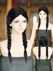 Wednesday Addams Wig with Braids, Double Braids, Wednesday Black Bangs Cosplay Performance Wig