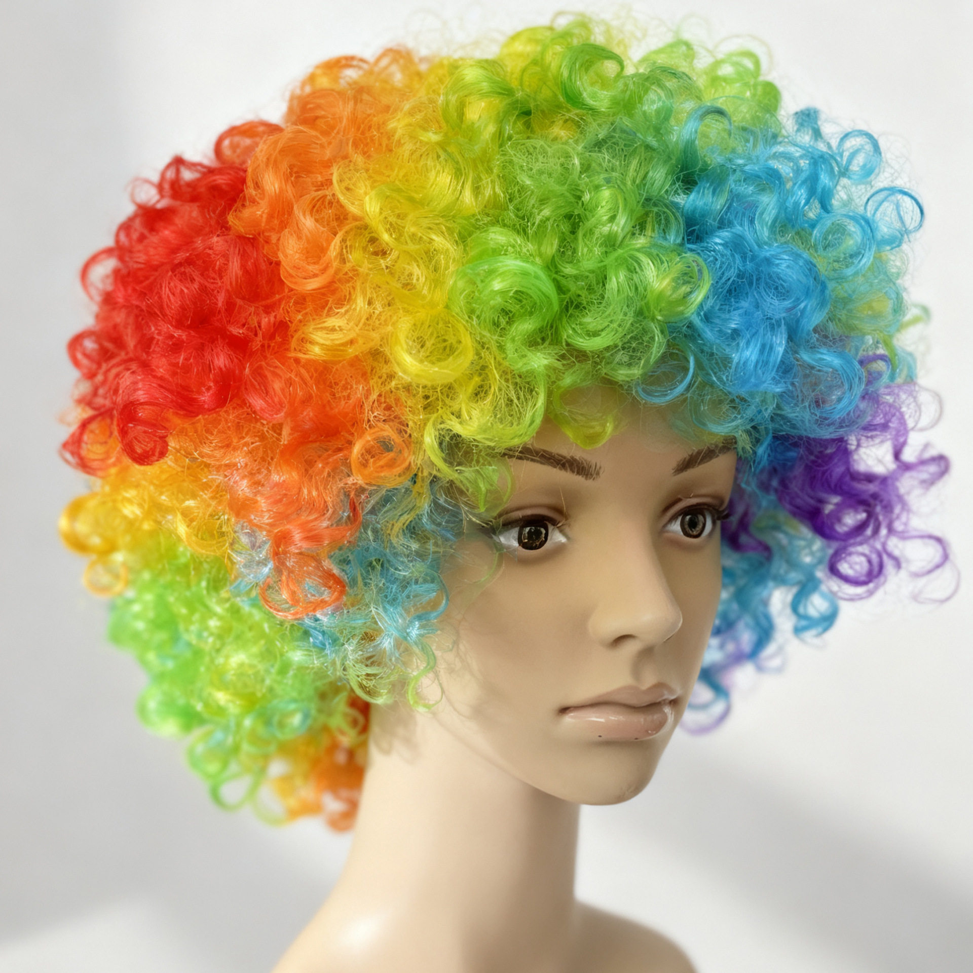 Clown Rainbow Wig Headgear for Children and Adults, Performance Props, Fan Afro Rainbow Color Wig Set