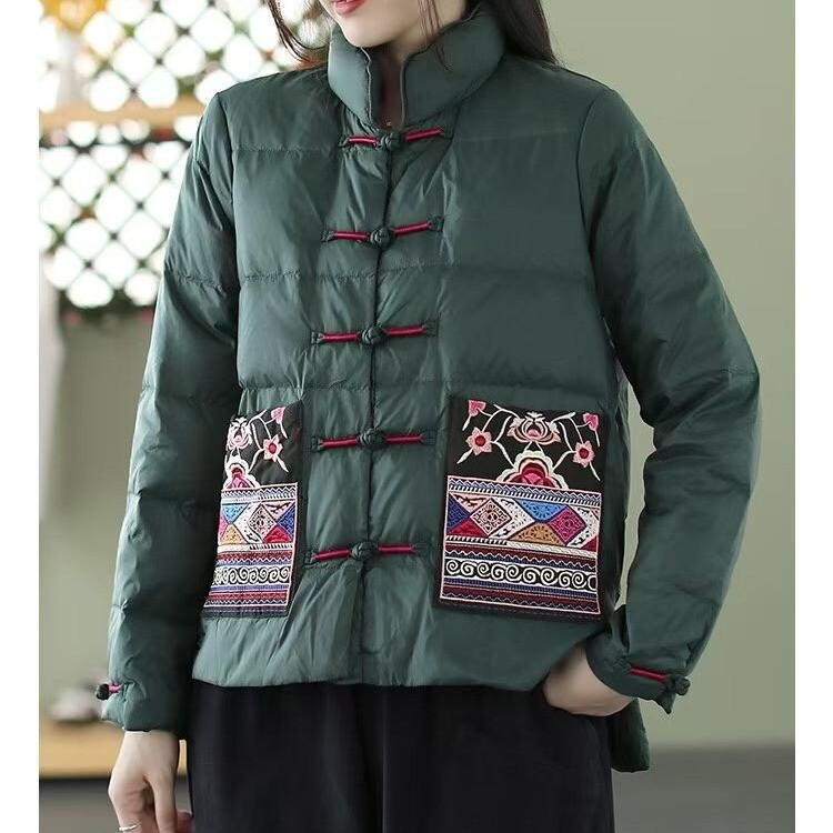 Chinese Style down Jacket for Women 2025 Winter New Model New Chinese Style Button Retro Literary Style Short White Duck down Coat