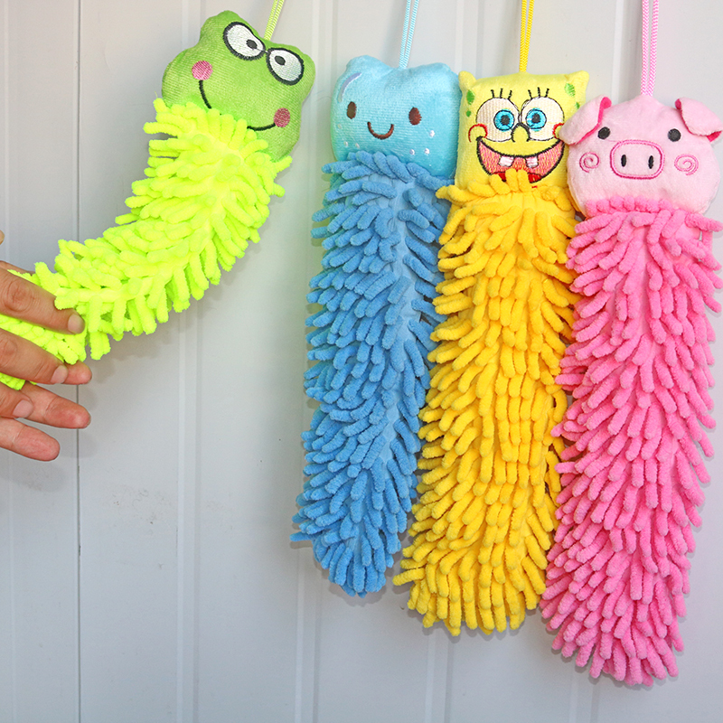 Children's Cartoon Animal Head Hand Towel, Hanging Kitchen Rag, Bathroom Absorbent, Lint-Free Chenille Towel