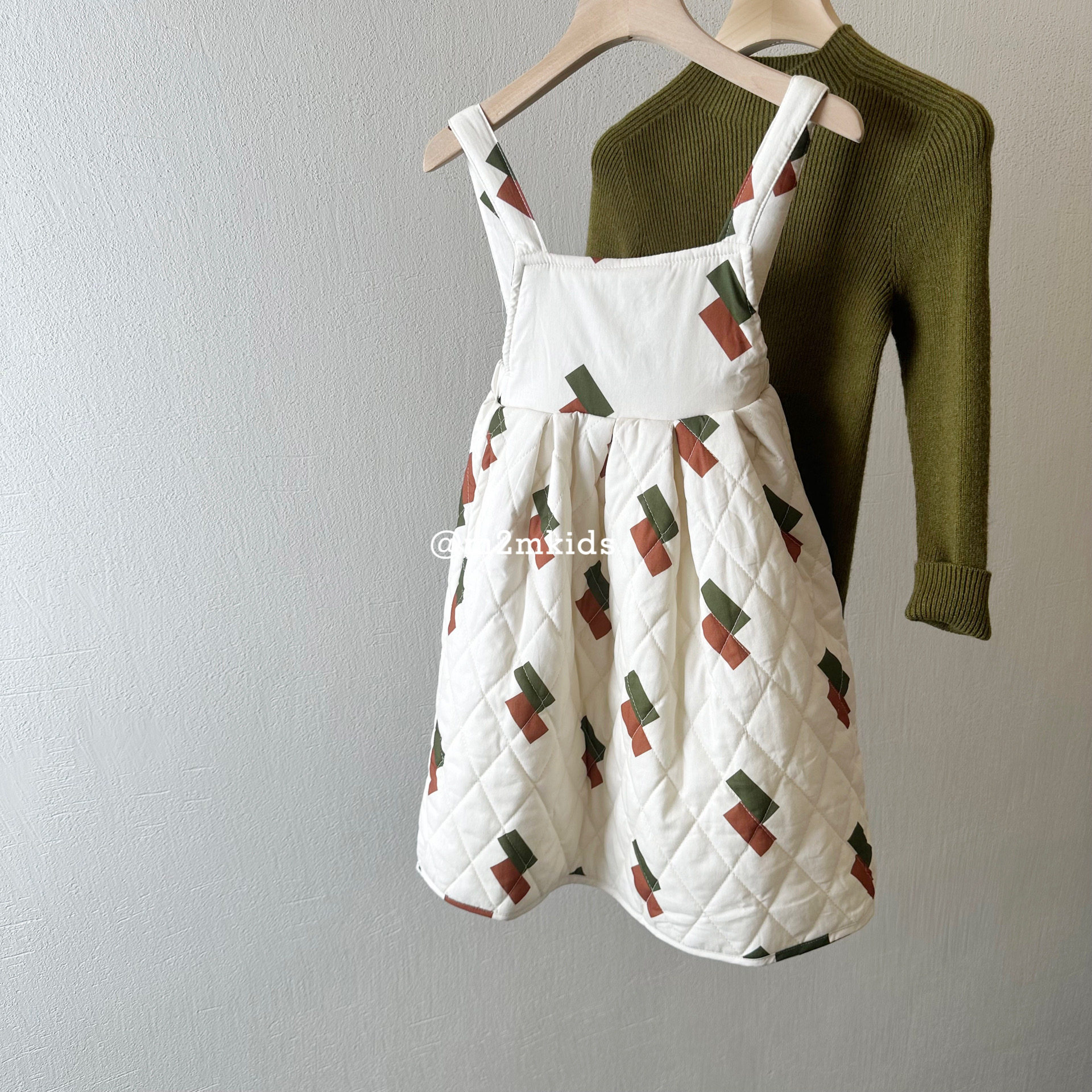 M2MKIDS Mori tie cotton braces dress Korean version of autumn and winter girl skirt Children INS Wind half body dress-Taobao