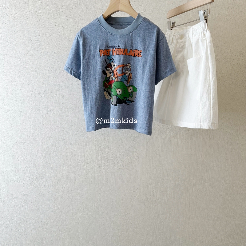 2026 Summer Girls' Denim Blue Unisex Top Round Neck Cartoon Driving Mk Parent-Child Short Sleeve T-Shirt 2026 Summer Girls' Denim Blue Unisex Top Round Neck Cartoon Driving Mk Parent-Child Short Sleeve T-Shirt