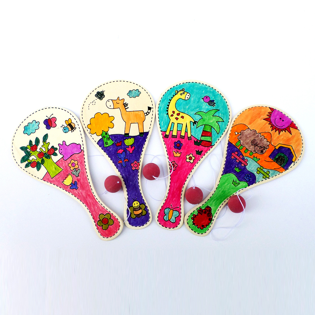 Cartoon Hand Painting Racket Kindergarten Fine Arts Material End Ball Match Body Balance Teaching Aids Children Diy Gifts