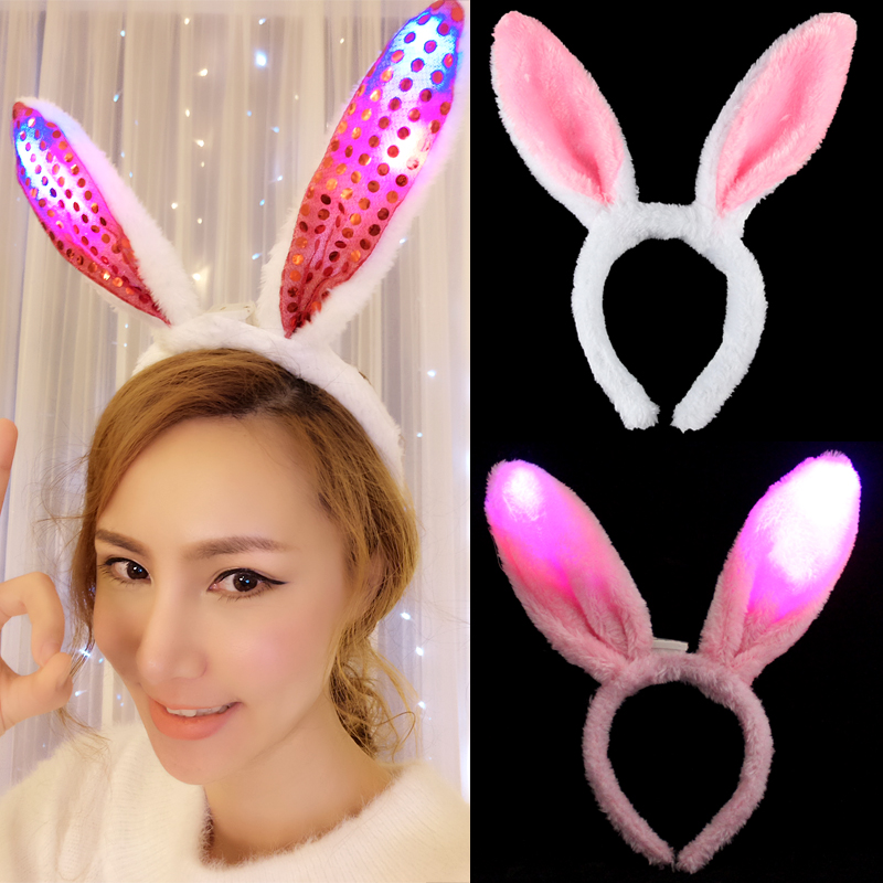 Christmas New Year's annual conference party watches with plush glowing rabbit ears Rabbit girl hair stirrups bunny rabbit headwear