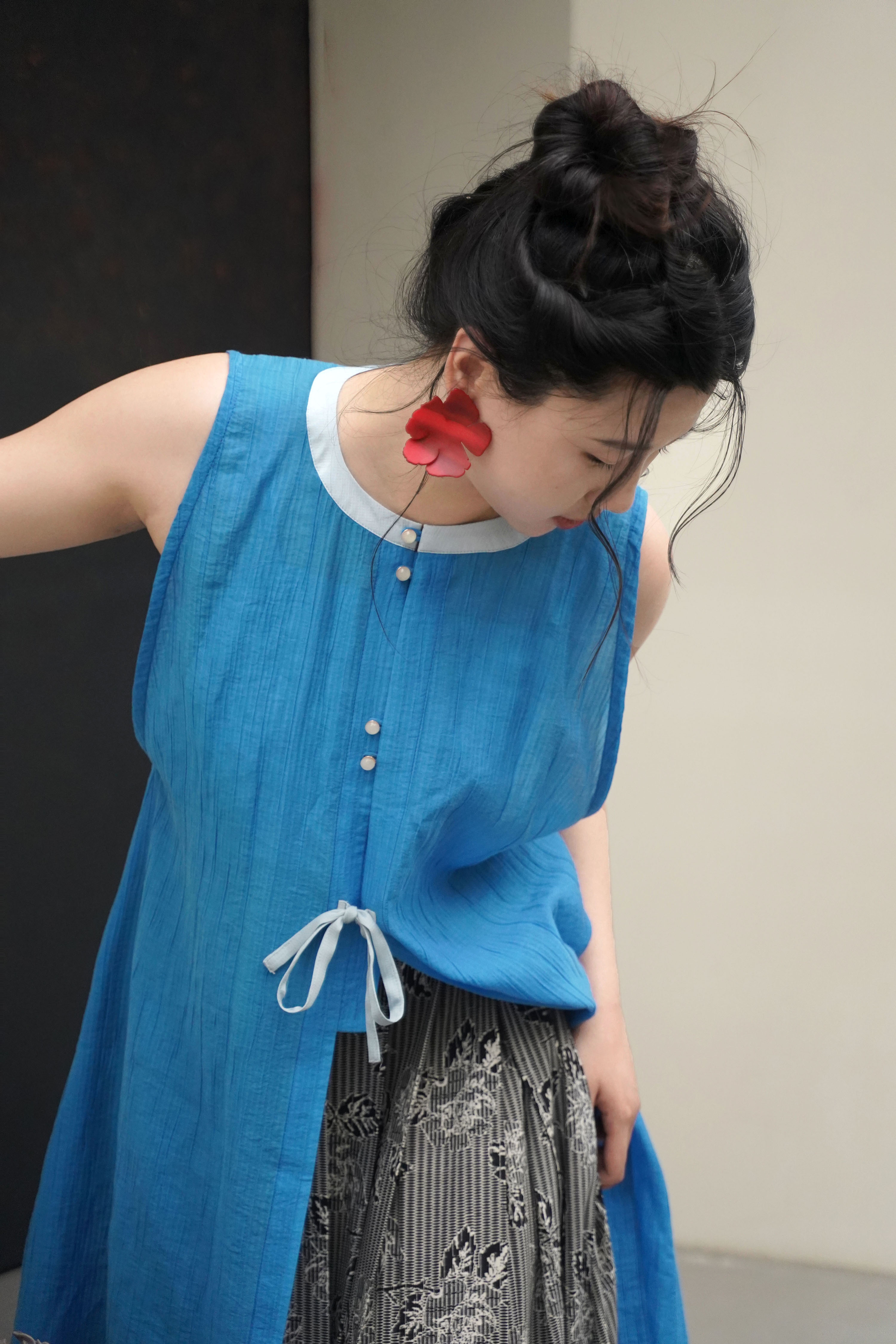 瀘州吉武明朝の丸首ロングベスト、フロントプリーツスカート、大きなプリーツスカート、漢服のオリジナル春、夏、秋の日常