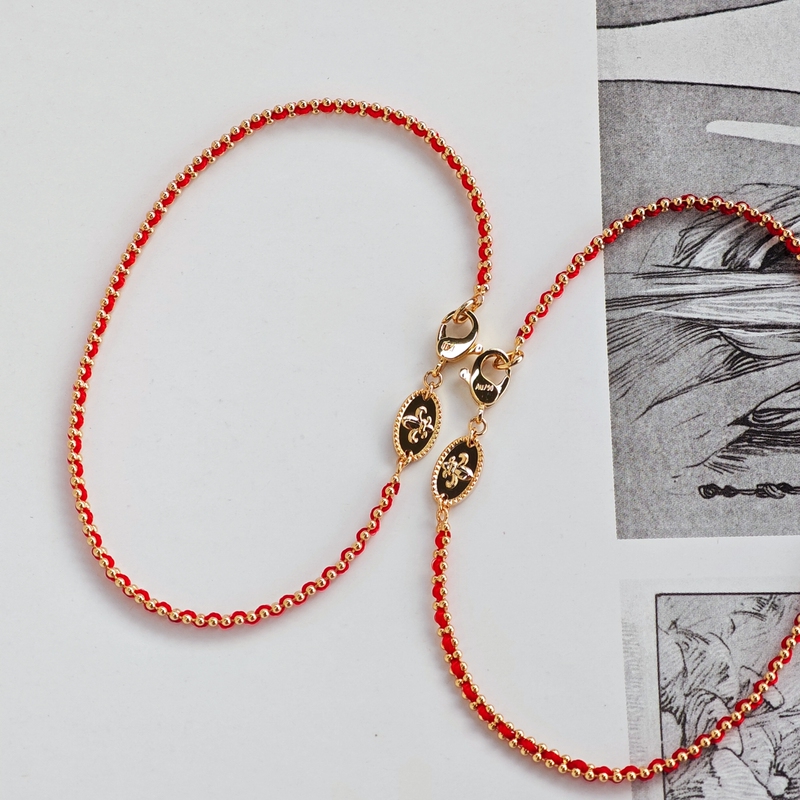 Iris Flower Red String Bracelet 18K Gold Braided Red String Unique Embossed Exquisite Tag Double-Sided Dede Jewelry