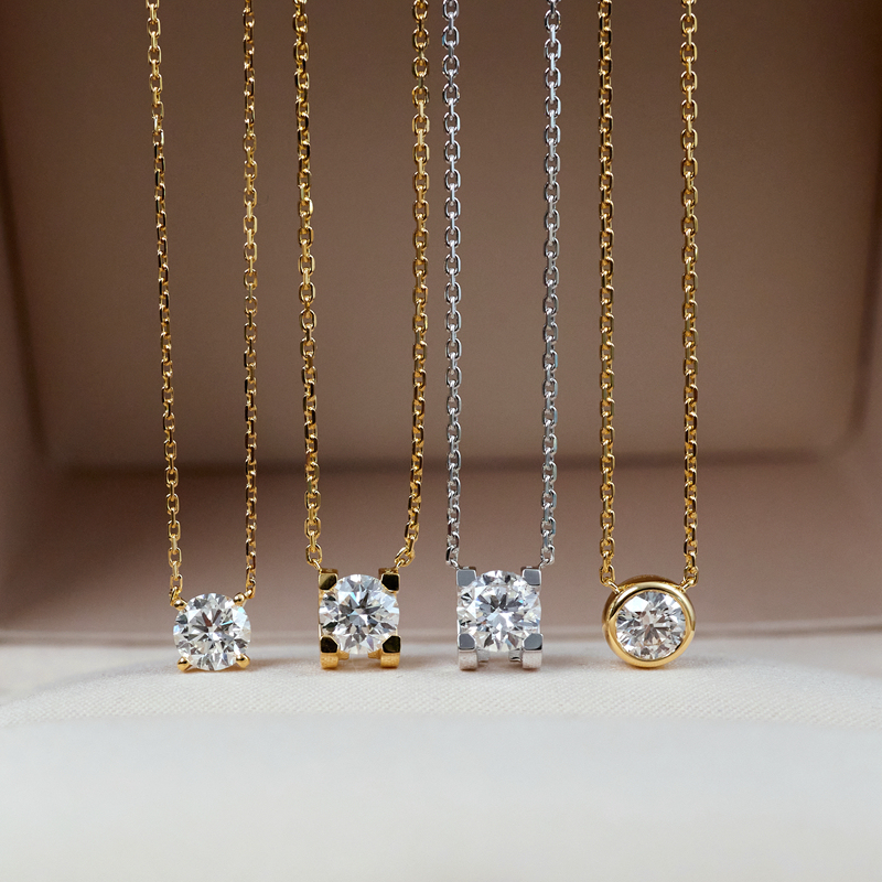 Classic Diamond Necklace, Lab-Grown Diamond, 18K Gold, Bull Head Style, Four-Prong Style, Easy to Match with Everyday Outfits, Dede Jewelry