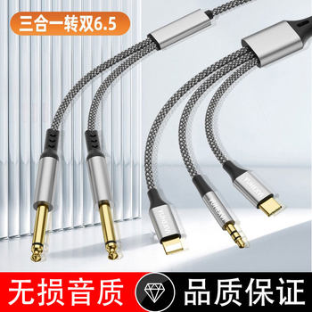 Suitable for Apple and Huawei Mobile Phones to Connect to Mixer, Dual 6.5/6.35 Audio Input Cable, Three-In-One Electronic Keyboard