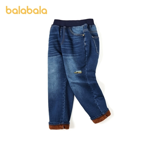 巴拉巴拉 Детские штаны для мальчиков, бархатный лебедь, демисезонные джинсы с начесом, подходит для подростков, в западном стиле, увеличенная толщина