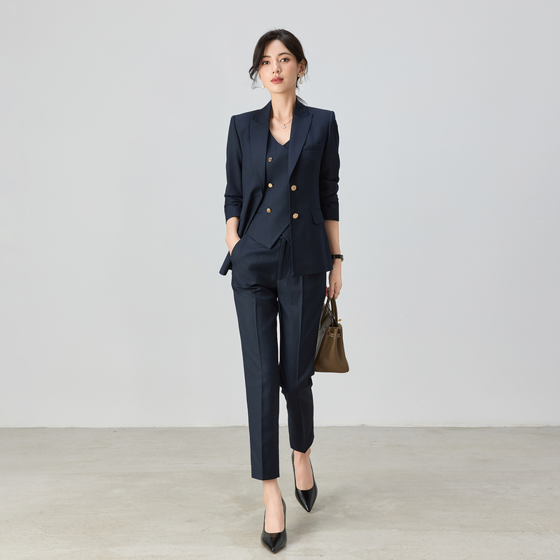 Spring and Autumn New Style High-End Navy Blue Professional Suit Set for Women, Interview Workwear Vest, Formal Suit Three-Piece Set Spring and Autumn New Style High-End Navy Blue Professional Suit Set for Women, Interview Workwear Vest, Formal Suit Three-Piece Set