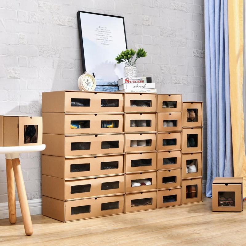 Household shoe box kraft paper transparent drawer type simple dust-proof men's and women's shoes desktop storage box boot box dormitory artifact