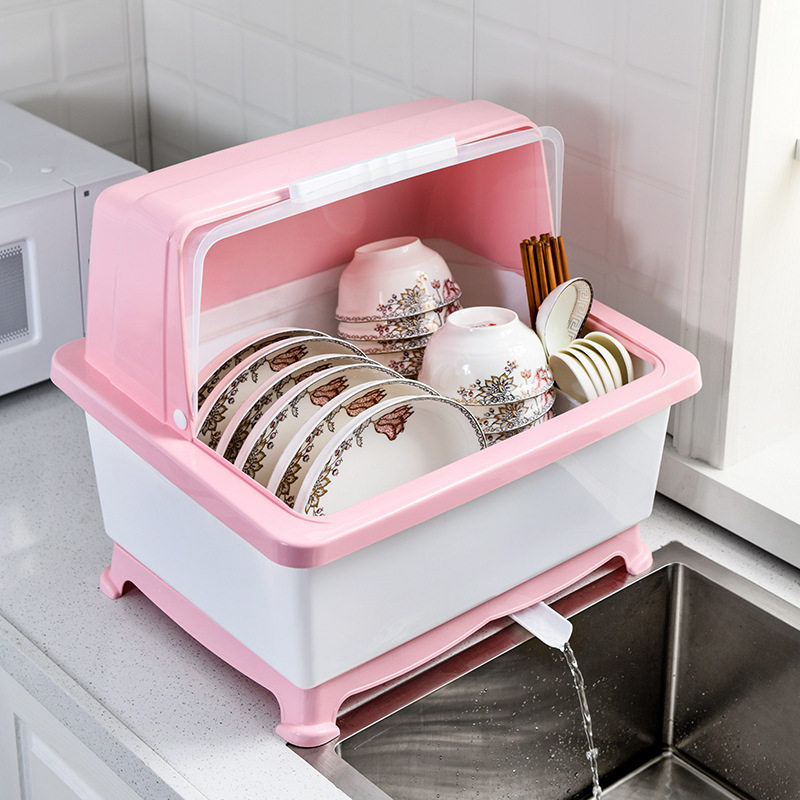 Household plastic bowl cabinet Kitchen drain bowl rack with lid Chopsticks tableware storage box put bowls, plates and spoons Water filter rack