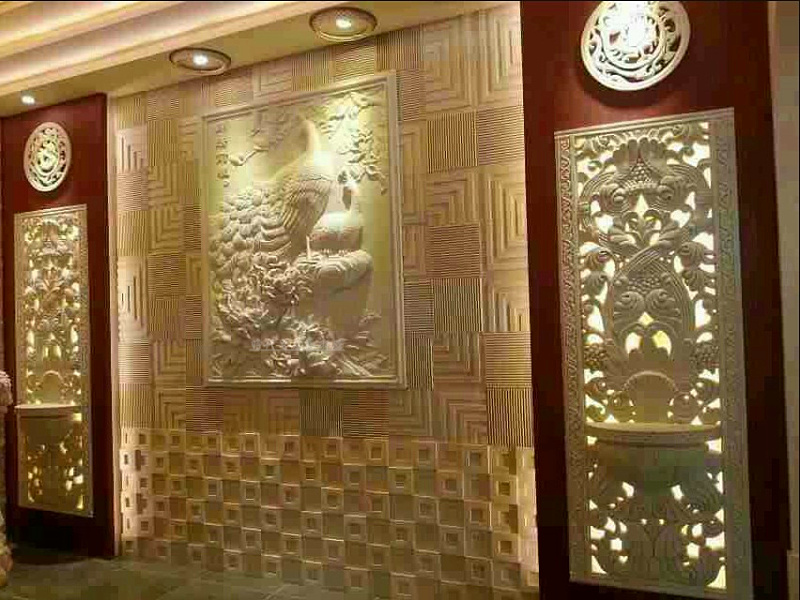 Sandstone relief mural peacock peony figure mural hotel club villa decoration relief sandstone background wall decoration