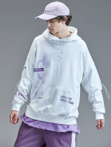 guuka Tide brand white sweater male hooded autumn students hip-hop cotton printing sports splicing clothes loose