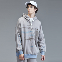 guuka gray hooded sweater mens Tide brand autumn students hip-hop color cotton printing sports clothes loose