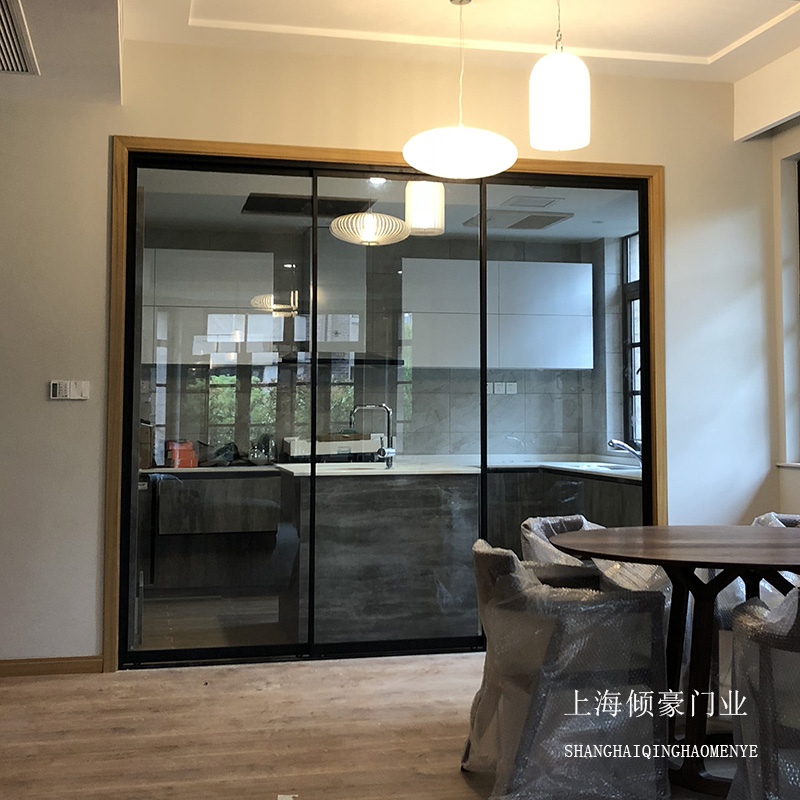 Shanghai minimalist kitchen living room three linkage sliding door narrow track balcony cloakroom partition tempered glass sliding door