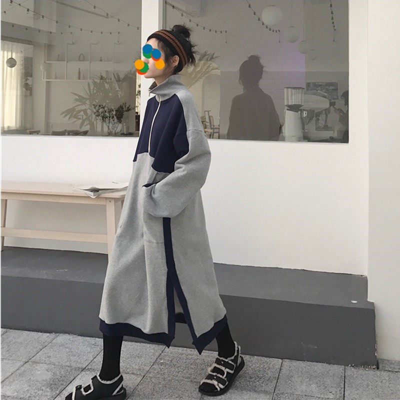 Net red maternity dress medium and long version of the top pure cotton winter high collar thick cotton T fashion maternity autumn jacket