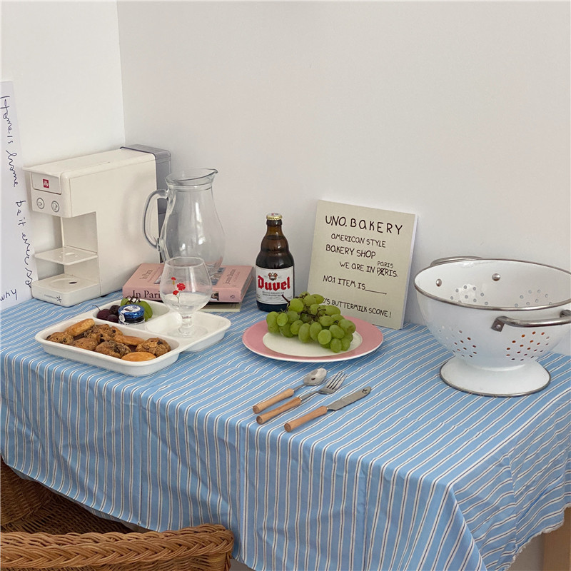 Po-Homemade Korea ins Color Striped Tablecloth French Romantic Retro Background Cloth Home Dining Cloth